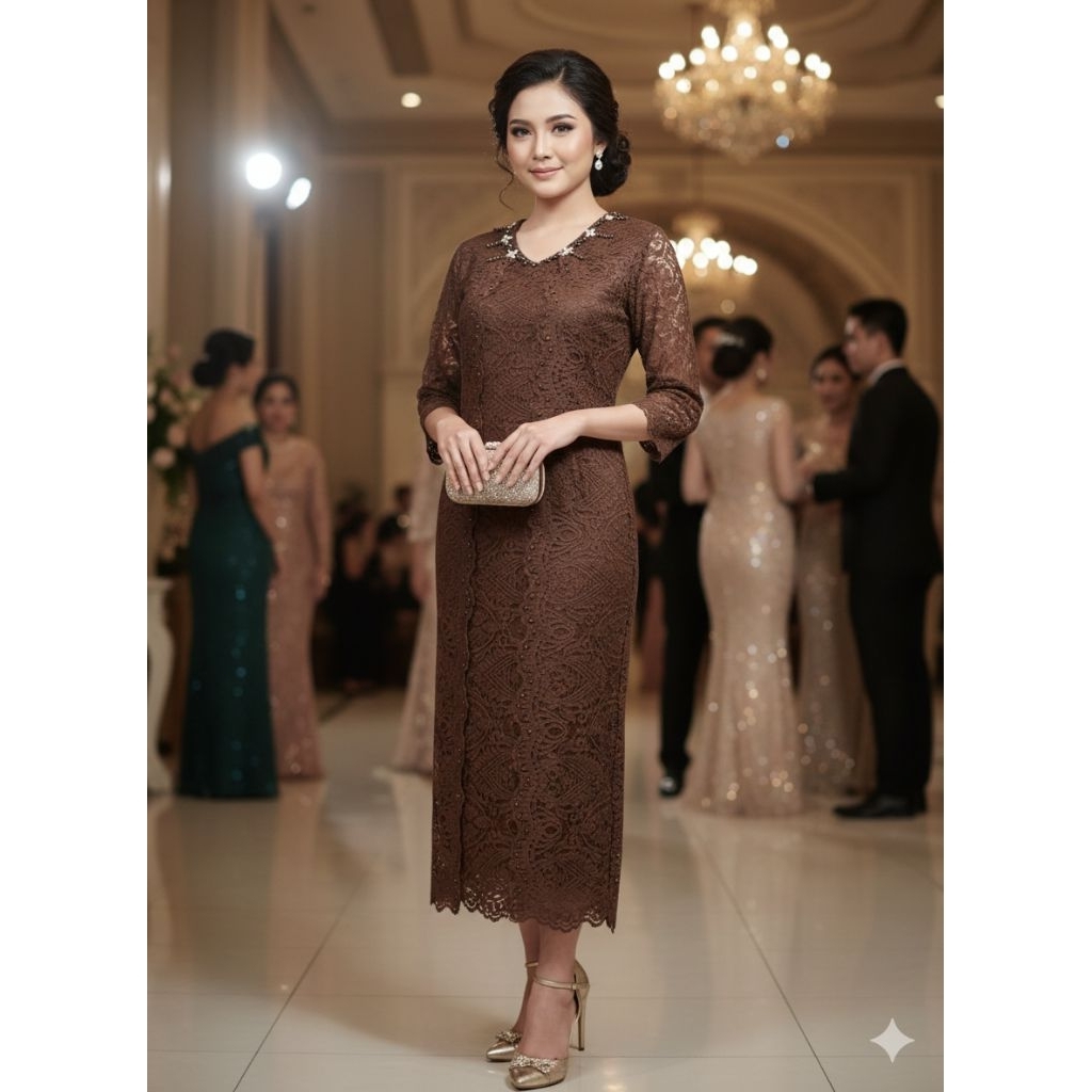 Dress/ Gaun brokat mewah model Bukatutup premium terbaruGaun Brokat model kekinian full Payet mewah,