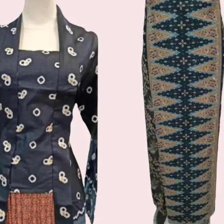 Setelan Kebaya Model Kutu Baru Modern Jumputan Bahan Kain Katun Batik Warna Hitam