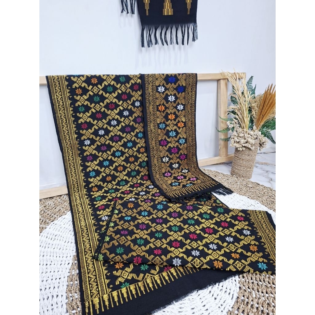 KAIN TENUN SONGKET ASLI LOMBOK MOTIF LEPANG SET SELENDANG
