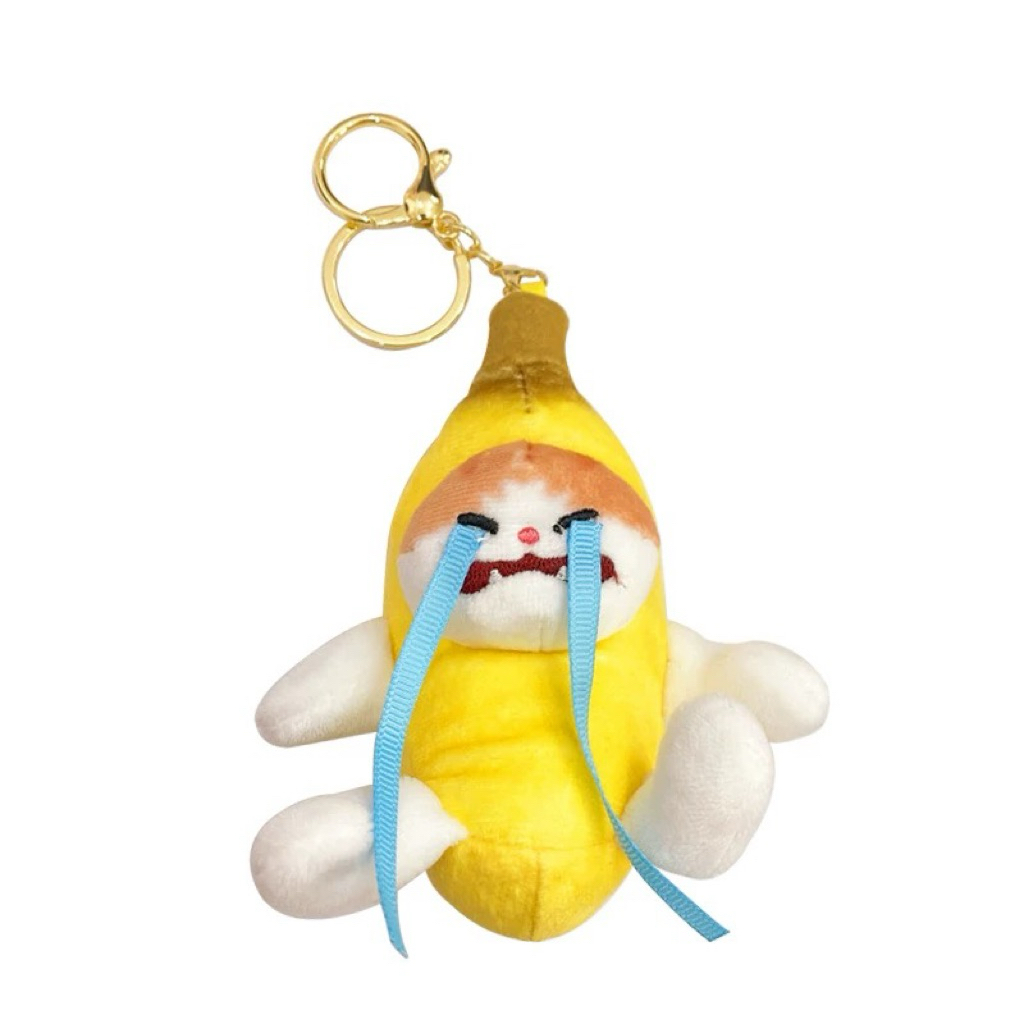 Gantungan Kunci Meme Kucing Pisang Nangis Viral Crying Banana Cat Plush Keychain