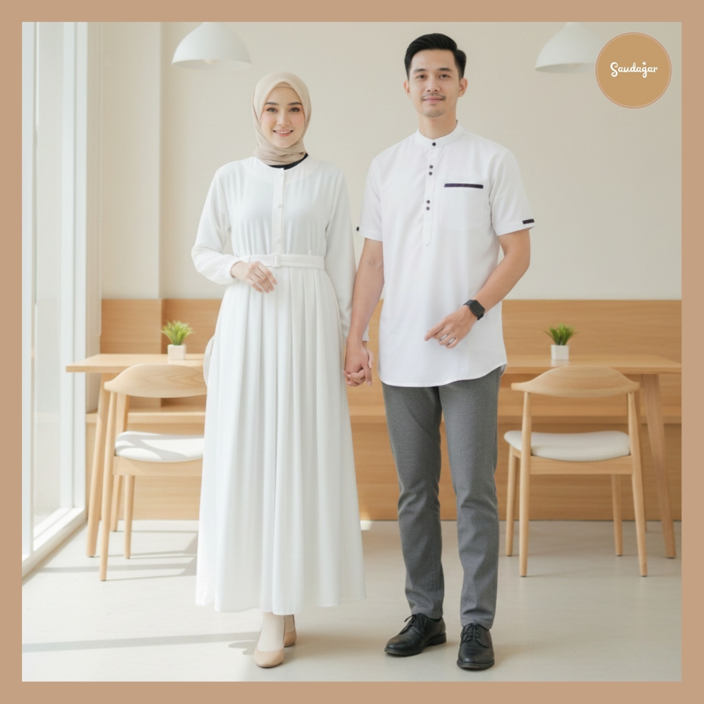 Gamis Couple Pasangan Muslim Kekinian Idaman Putih by Saudagar Baju Muslim