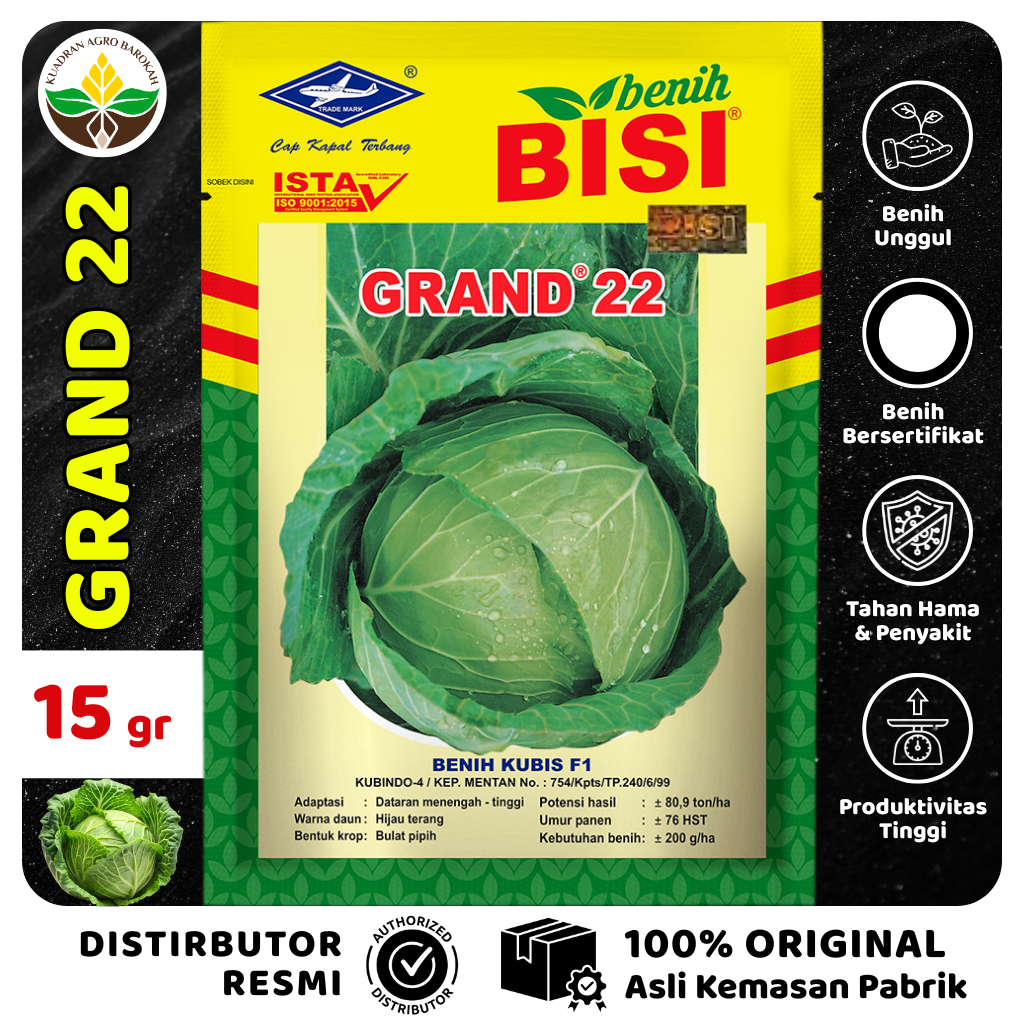 Benih Kubis F1 GRAND 22  - 15 gr - BISI Cap Kapal Terbang