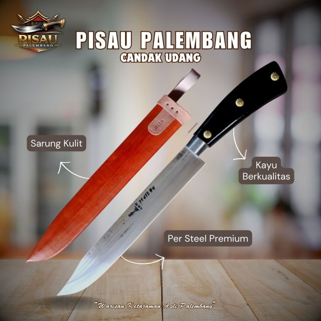 Pisau Garpu Palembang Asli PER Steel Tajam + Sarung Kulit Ukuran 24–55 cm