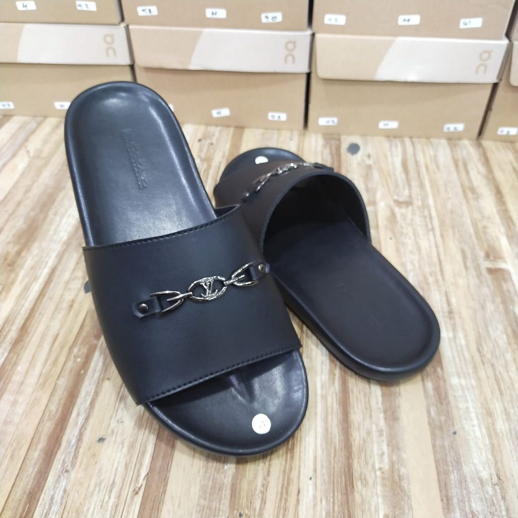 Sandal import pria armani kulit asli sendal Footbed foto asli
