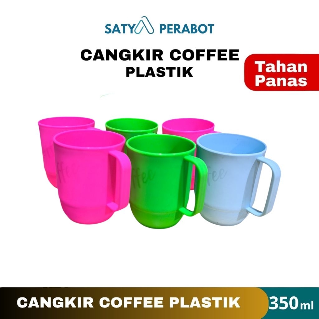 CANGKIR MUG KOPI PLASTIK 350ML / CANGKIR PLASTIK 1 LUSIN 12 PCS TAHAN PANAS