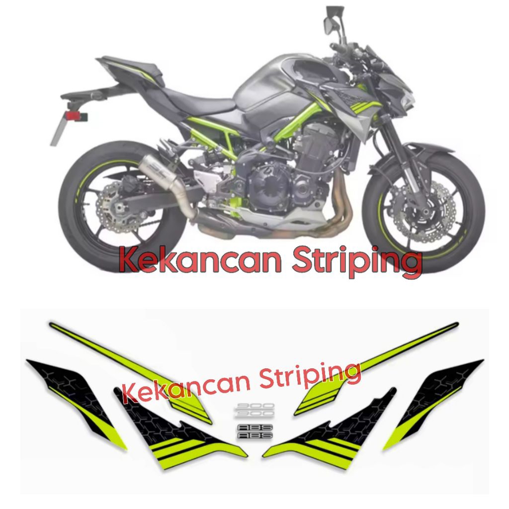 Striping sticker Kawasaki Z900 Z 900 (Livery Tahun 2020 - 2021) Hitam - Kuning Stabilo