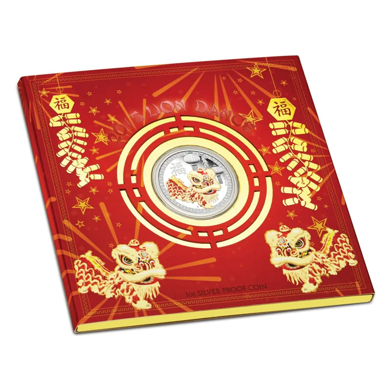 Koin Perak Perth Mint Chinese Lion Dance Coloured Proof 1 oz