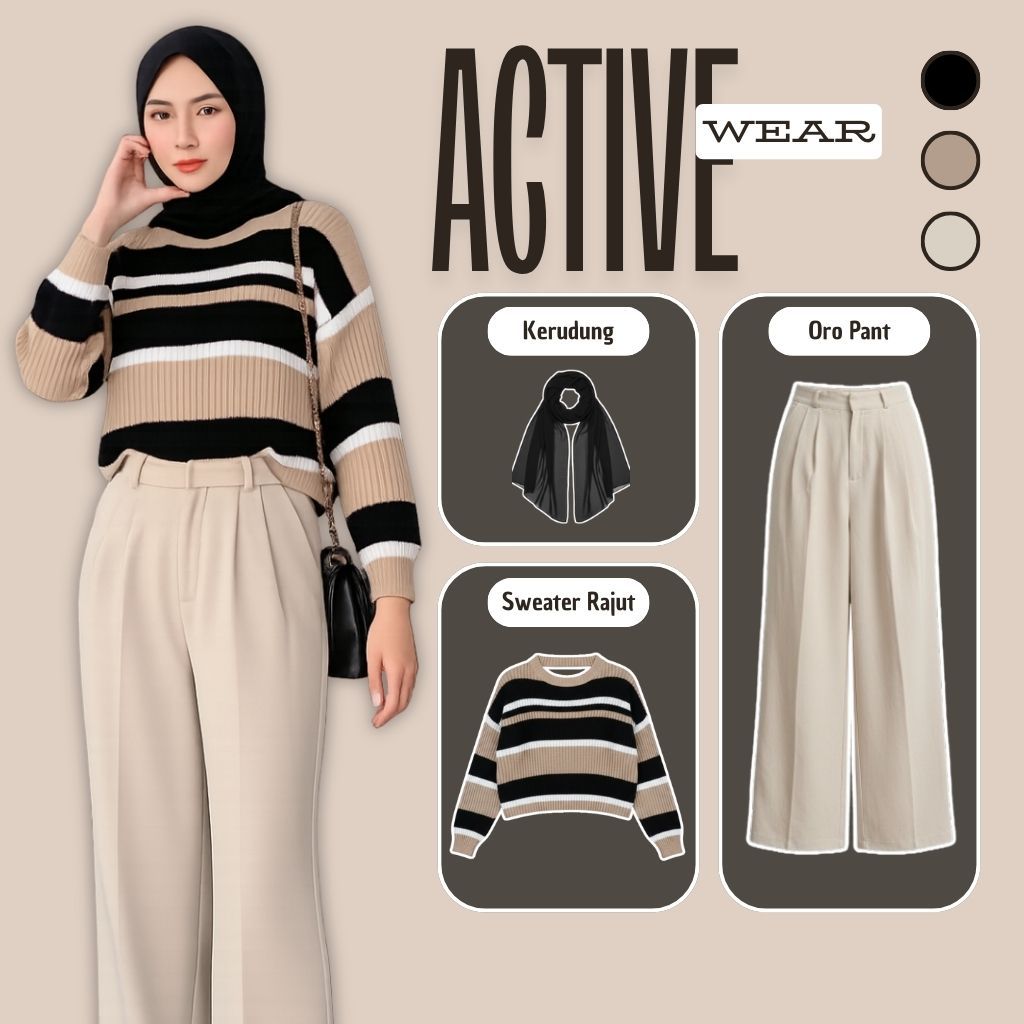 Outfit Wanita Remaja Kekinian Set ( Sweater Rajut + Oro Pant + Jilbab ) OOTD Cewek Hijab - 072