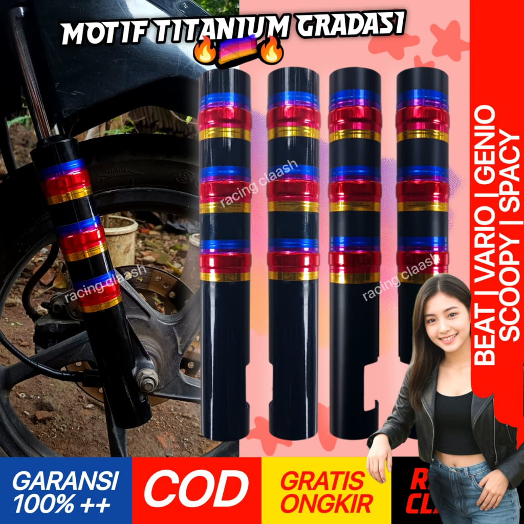 Master Cover Shock Depan Beat Vario Scoopy Spacy Genio Motif Titanium Rainbow Gradasi Style 110 125 