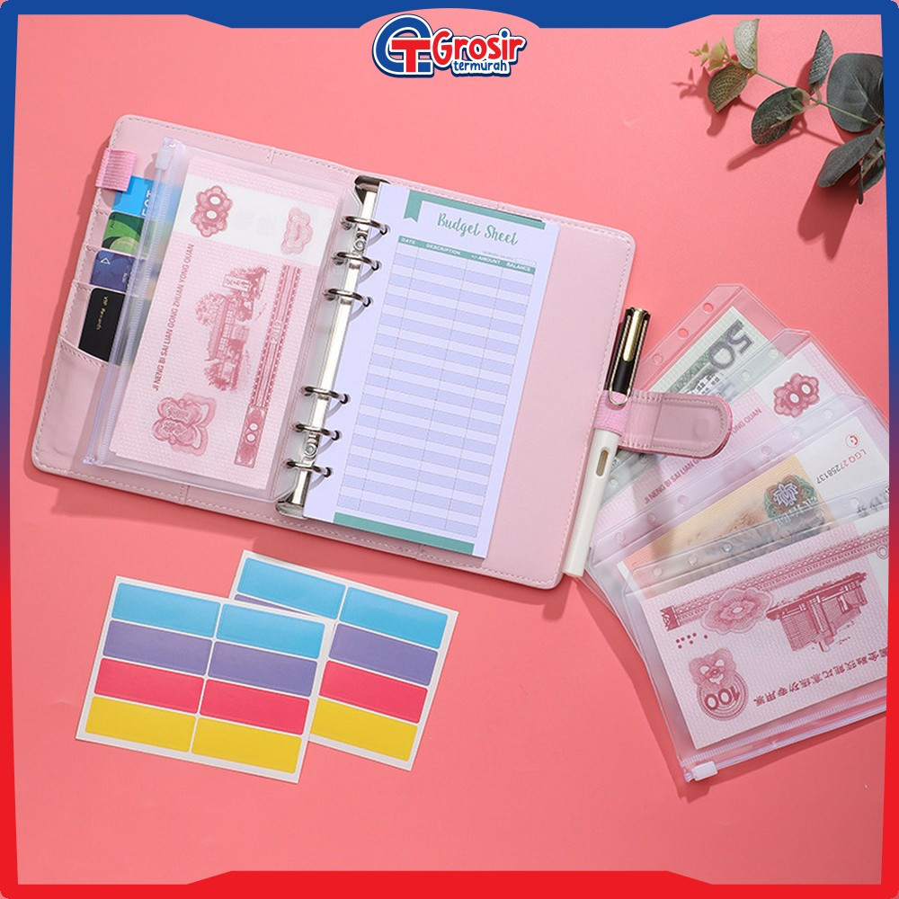 Transparent Hand Book Bags Ziplock 6 Hole / Zipper Pocket Binder A6 Transparent Pouch Tempat Uang Gr