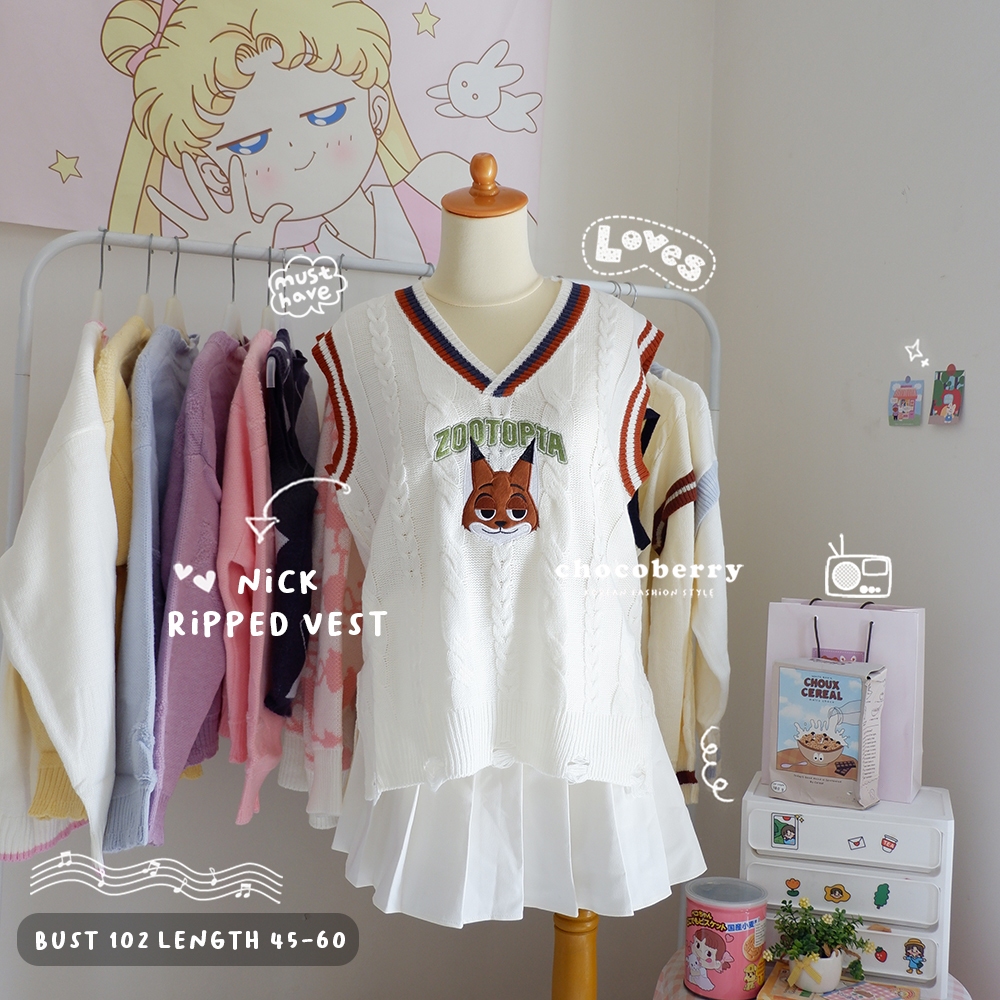 CHOCOBERRY - NICK RIPPED VEST / rompi rajut import cartoon zootopia