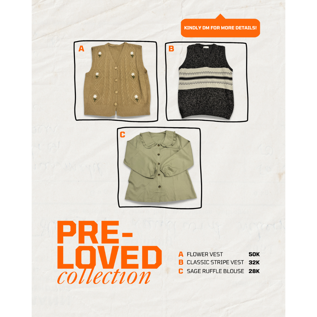 [PRELOVED] Baju Vest Knit Outer Blouse Bunga Stripe Abu-abu Hitam Sage Green Top Rajut Murah Second 