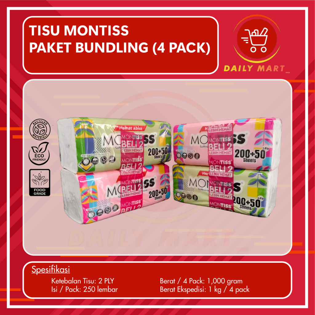 Tissue Montiss 1000 Sheet / Tissue Facial 2 Play 1000 Sheet