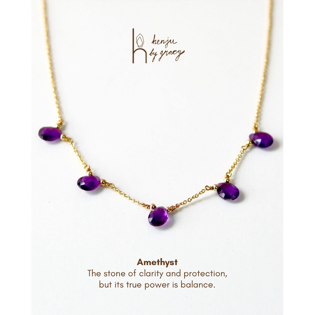 Henju by Gracy | Teardrop Gemstone Necklace | Custom Kalung Gemstone | Kalung Birthstone dan Batu Ke