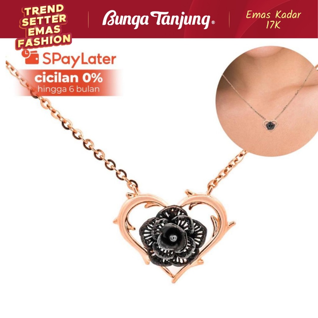 KALUNG HATI KRAWANG BUNGA MAWAR - EMAS 17K - BUNGA TANJUNG GOLD