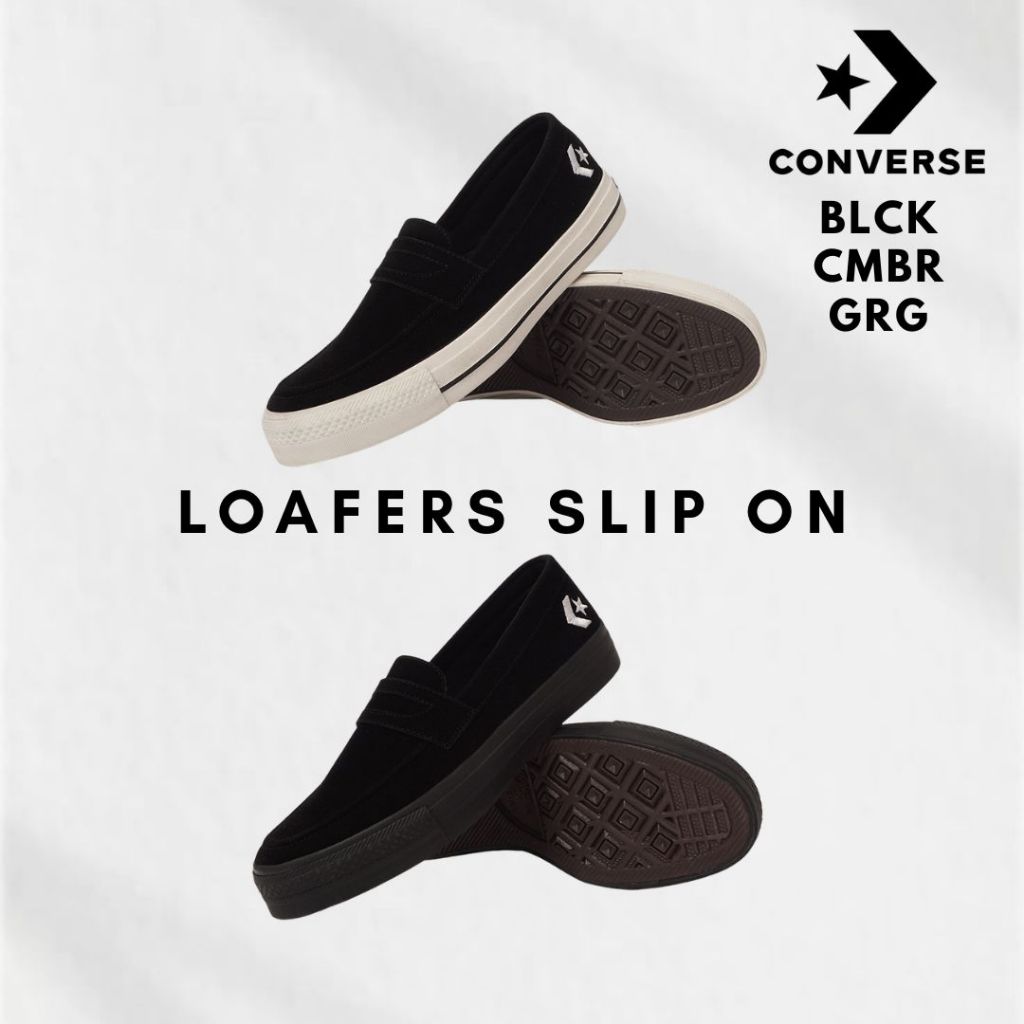 ( BCG ) Converse Loafers Slip On Sneakers Pria Wanita Hitam Putih Full Hitam