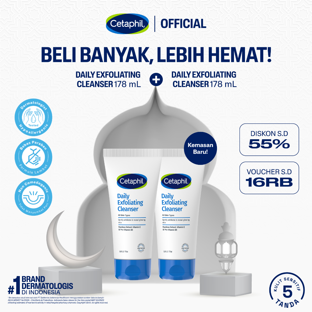 Cetaphil Daily Exfoliating Cleanser 178ml Twin Pack dengan Vitamin B5 dan vitamin E Pembersih Muka u