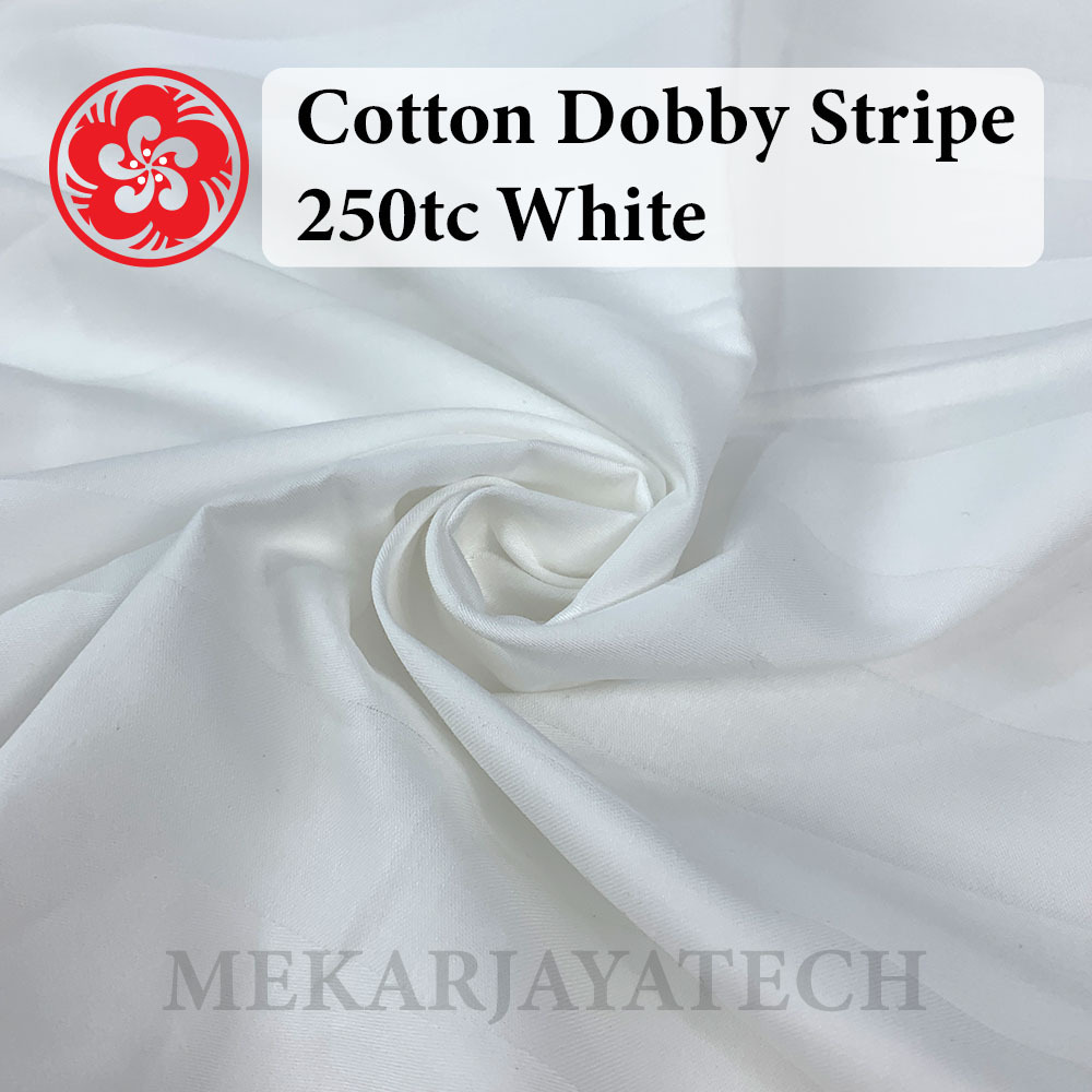 Bahan kain Sprei Cotton Dobby Stripe 250tc White