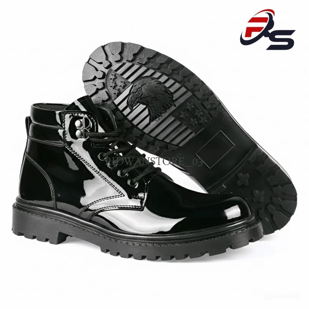 Sepatu PDH Pria Terlaris Model Tali Resleting Kulit Sintetis Premium Hitam Kilap & Doff Size 39-47
