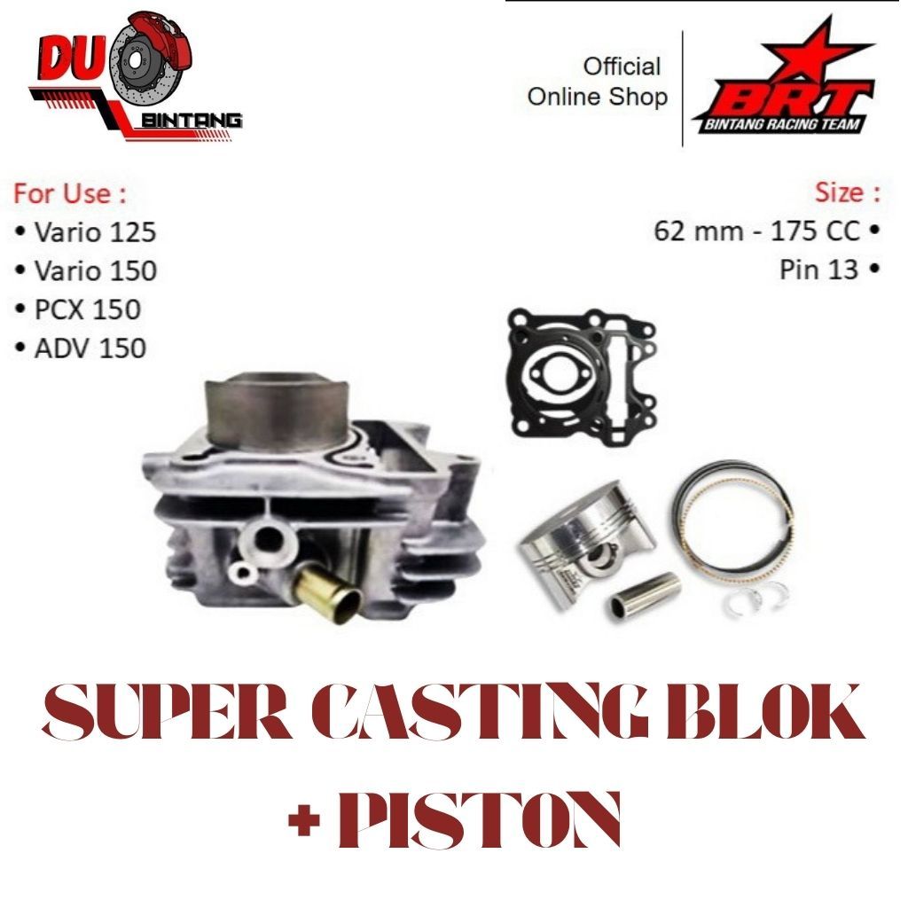 BRT Blok Cast Iron Double Cooler Piston Vario 125 Vario 150 PCX 150 ADV 150 62mm - 175cc