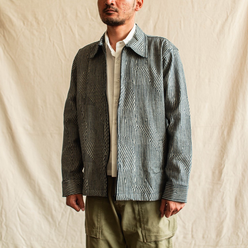 QUTN Outer Pria Lengan Panjang Oversized Zip Up Jacket - Crazy Stripe Denim