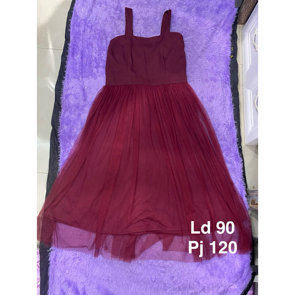 PL Dp1 dres kembang lengan kensi,merah maroon sk