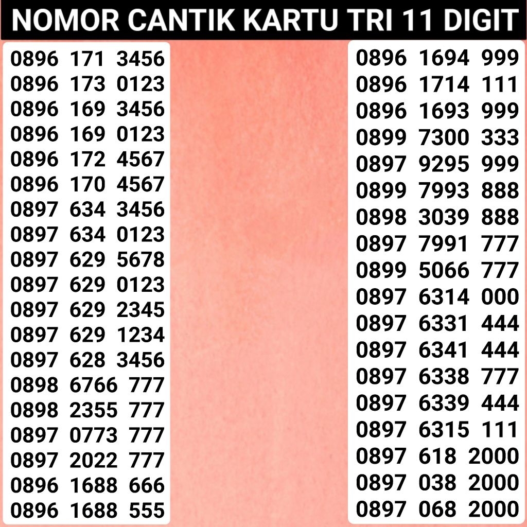 Nomor cantik kartu tri 11 digit Kartu perdana tri 11 digit triple 888 999 777