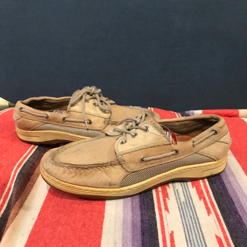 Vintage sperry boat shoes canvas leather beige cream  Size 11 44