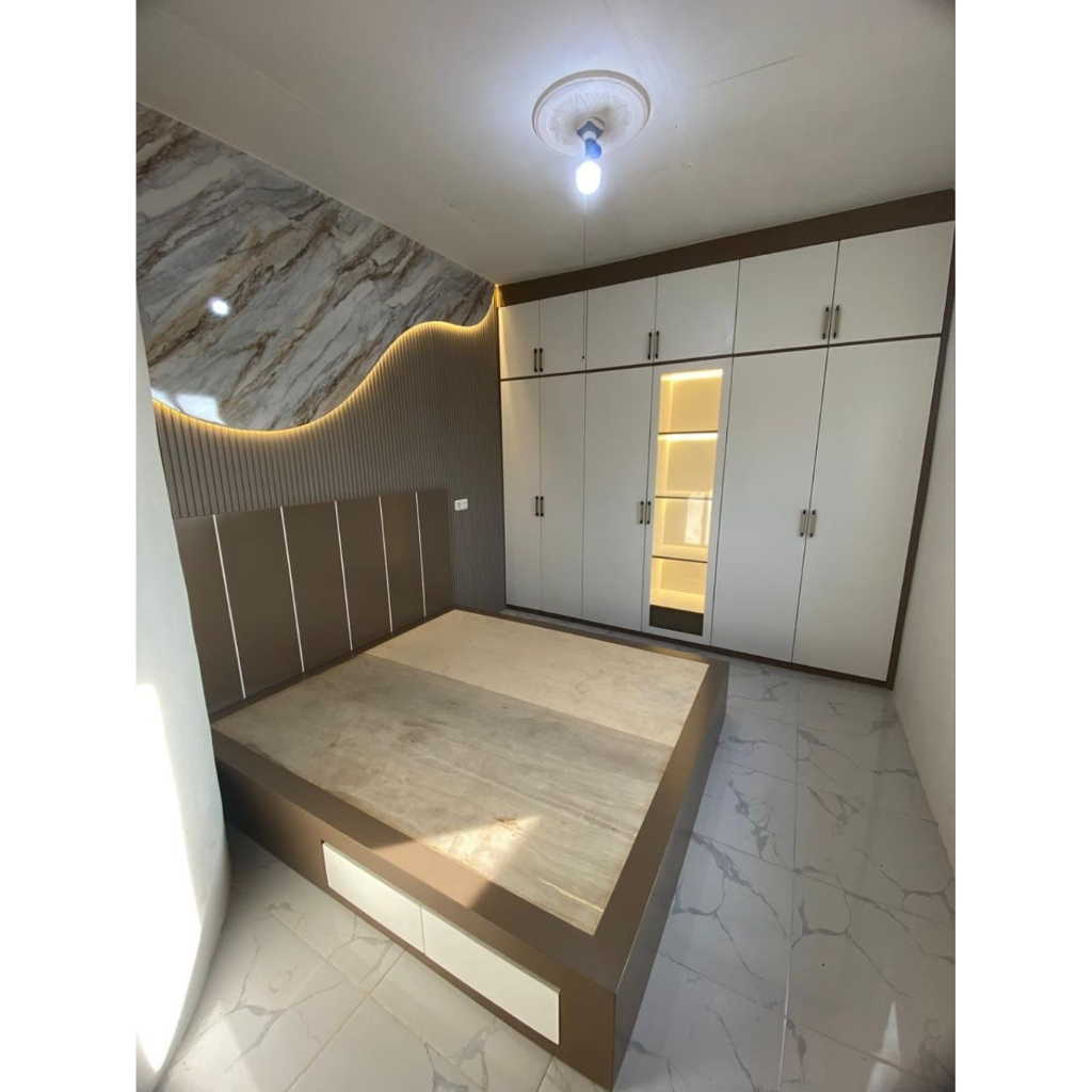 Set Kamar Tidur Minimalis Modern Custom | Lemari Pakaian Full Plafon & Dipan Laci Start 1.850.000/un