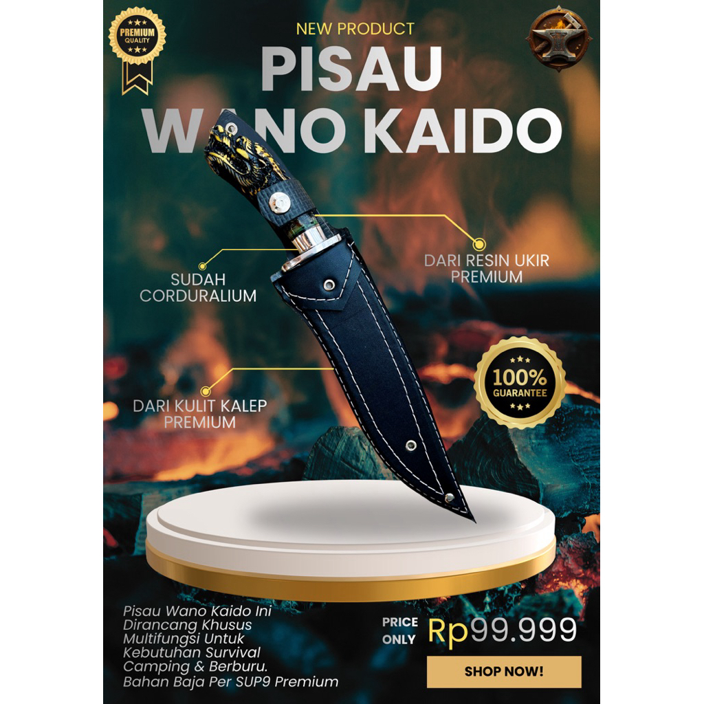 [BILAH PREMIUM] PISAU SURVIVAL WANO KAIDO PISAU BAJA SUPER TAJAM Bahan Baja Per SUP9 Asli Original