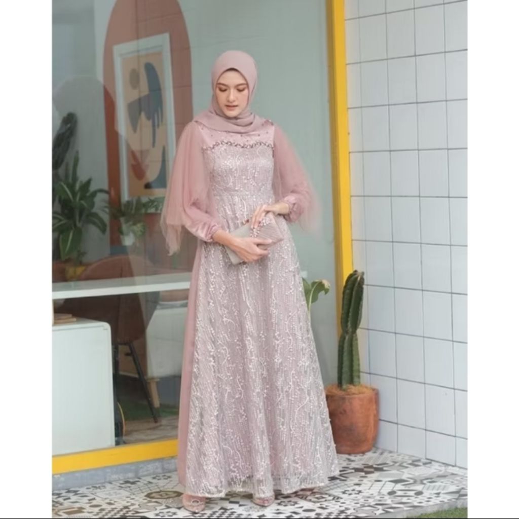 PRELOVED GAMIS LUNA DRESS BY AKITA WARNA MOCCA SIZE XL LD 108