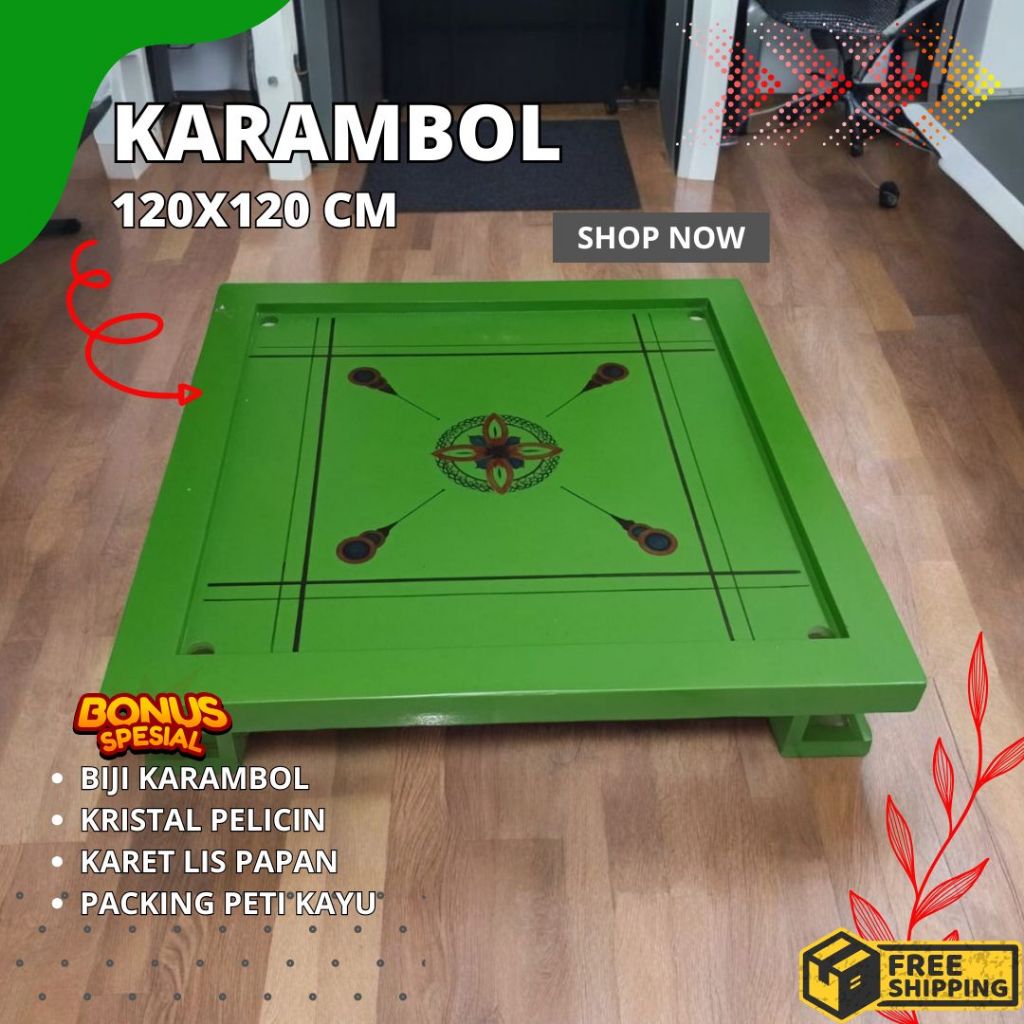 Papan Meja Karambol Kayu Meranti Satu Set Lengkap Siap Pakai Ukuran 120X120