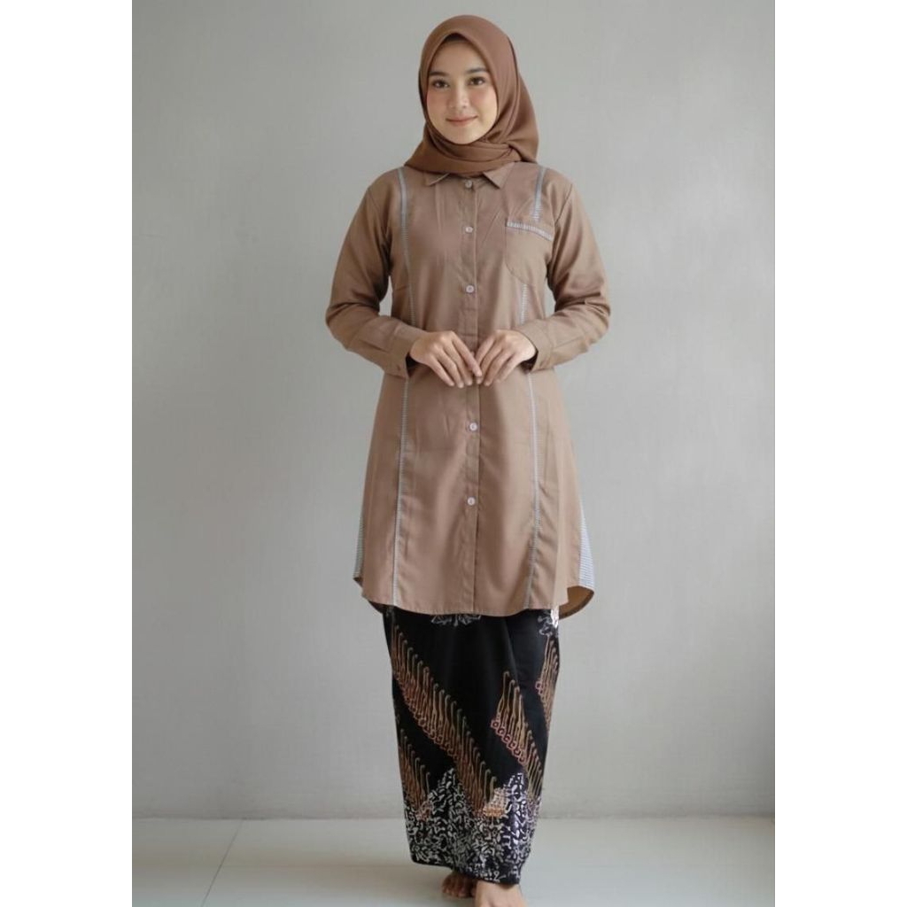 SATU PAKET SETETELAN TUNIK SANTRI WARNA COKSU SETELAN ATASAN BAJU MUSLIM WANITA LENGAN PANJANG ( sar