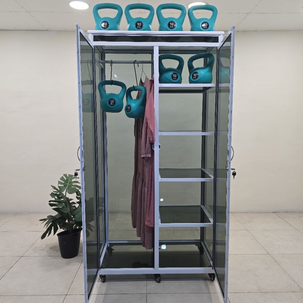 TC ALUMINIUM LEMARI ALUMINIUM 100X55X195 w LEMARI RAK ALUMINIUM 20U PUTIH FULL KACA AWET KUAT KOKOH 