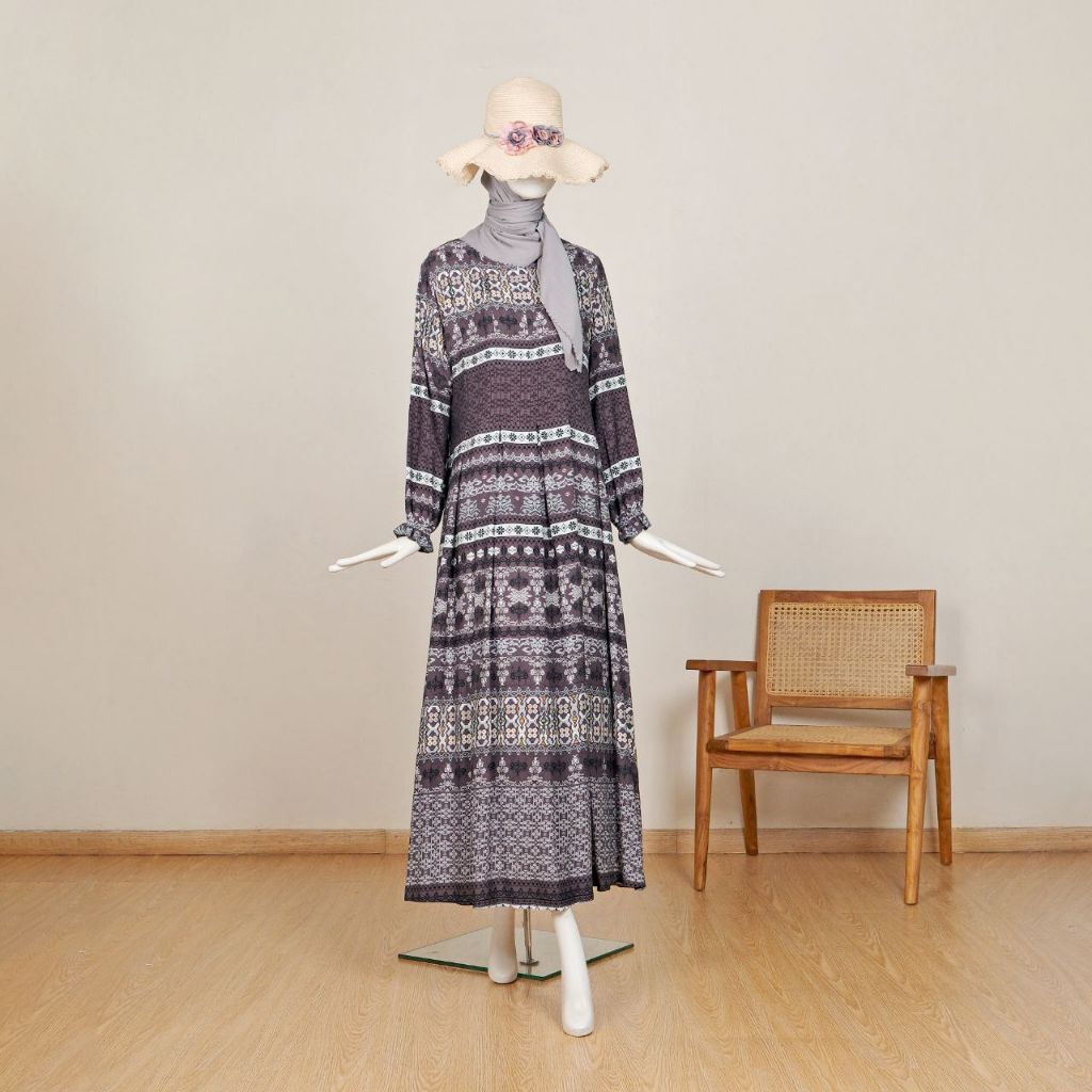 Nvfastore - Gamis motif etnik premium bahan rayon viscose gamis jumbo Ld 120