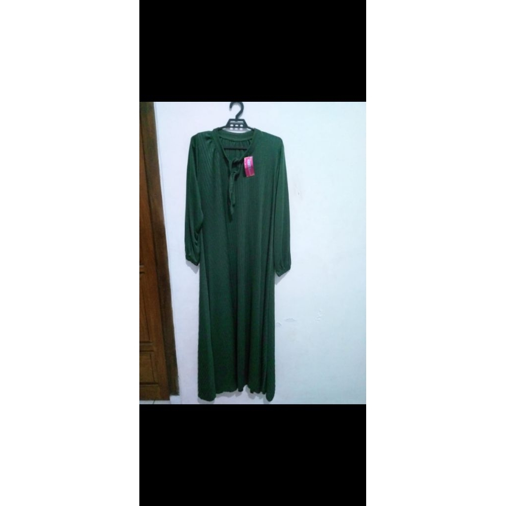 gamis hijau botol plisket jumbo
