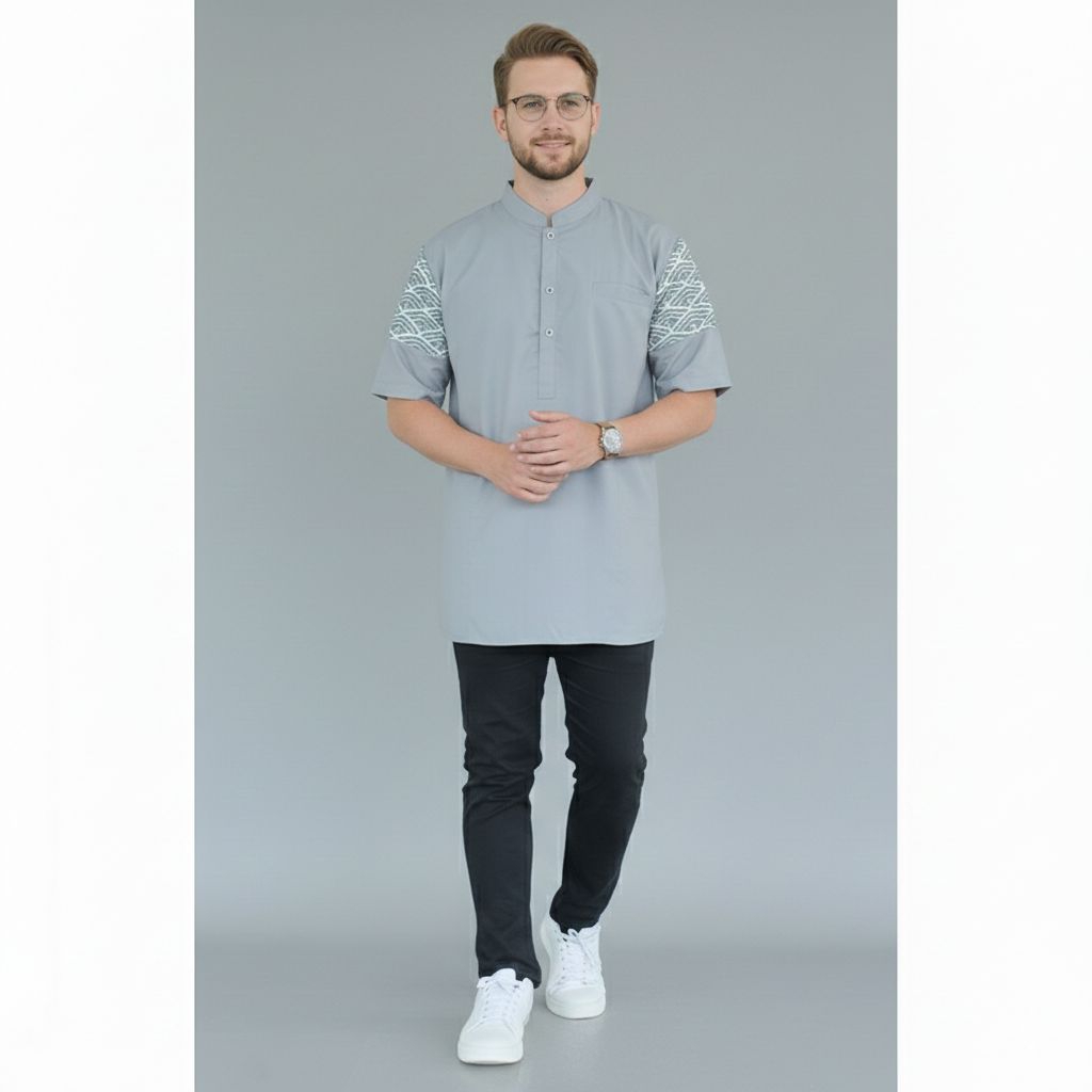 Baju Koko pria Pendek Dewasa warna Pastel Milo grey orange Baju muslim pria polos Al-Hakim Amiroh to