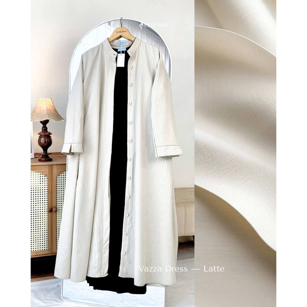 ELHUSNA Kids - Vazza Dress (Anak) Gamis Abaya Outer Minimalis Stripe Baju Premium Modern Terbaru Ele