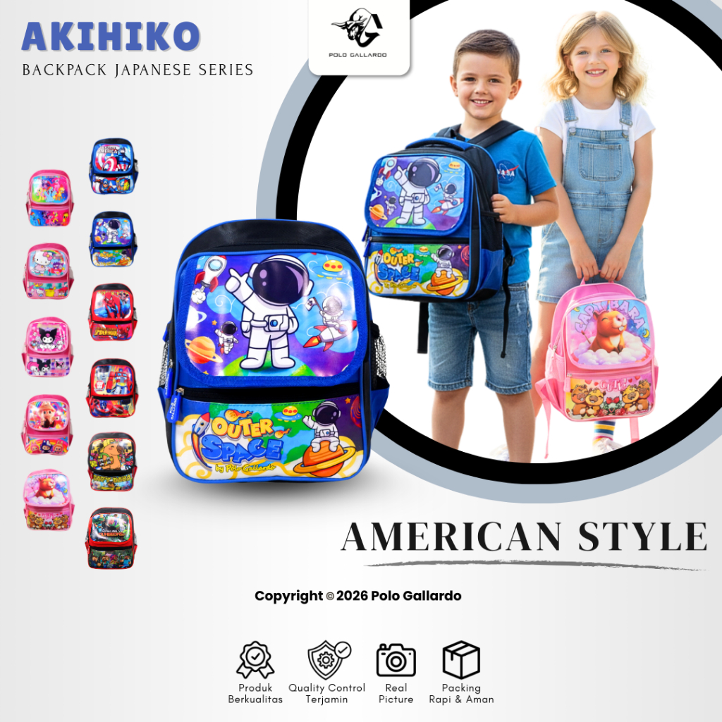 Tas Ransel Karakter Paud TK SD Anak Laki Perempuan Polo Gallardo BPR 32 Motif Backpack