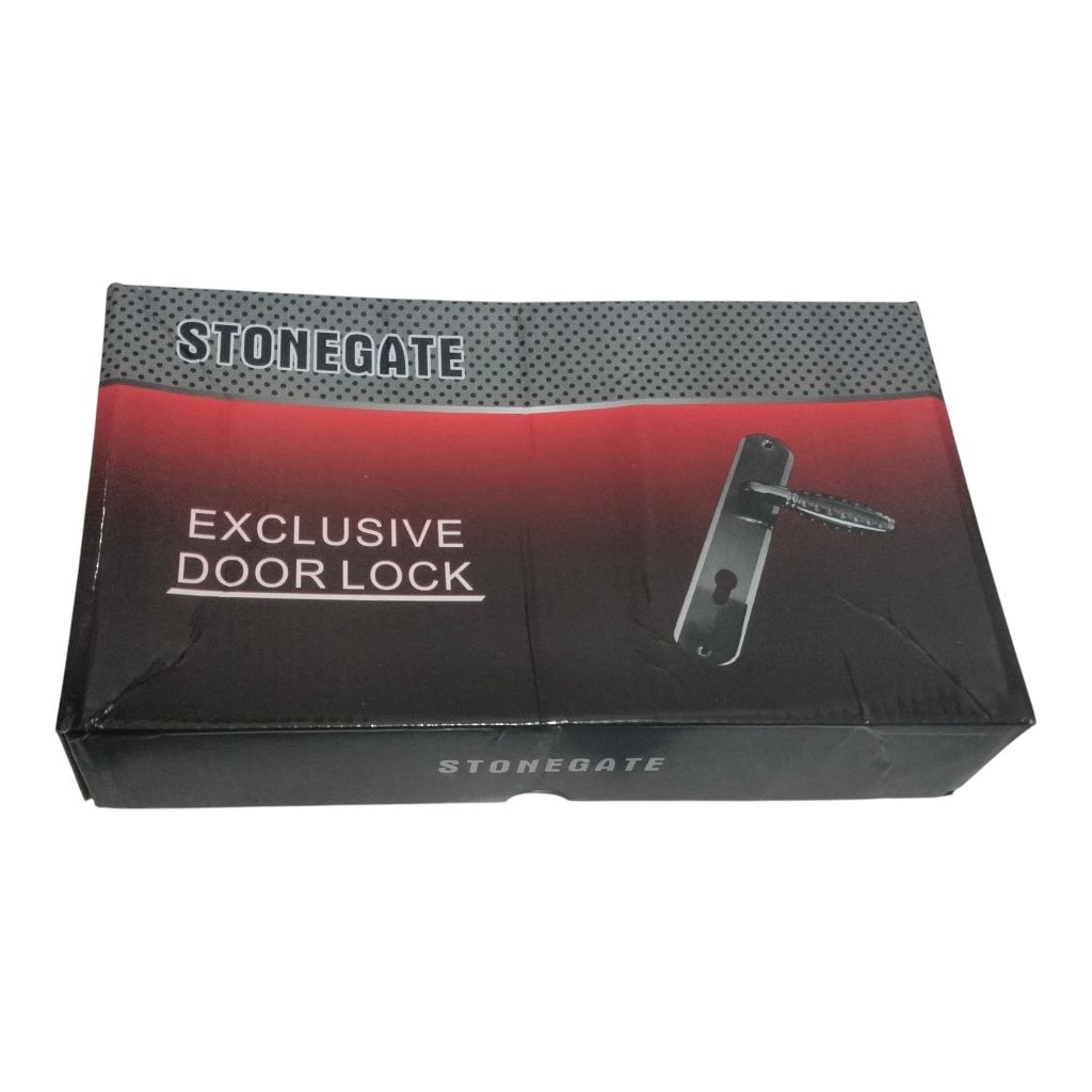 Kunci Pintu Rumah (Slot) set STONEGATE Besar (25 cm) Gagang Kotak Putih & Gagang Bulat Putih - Handl