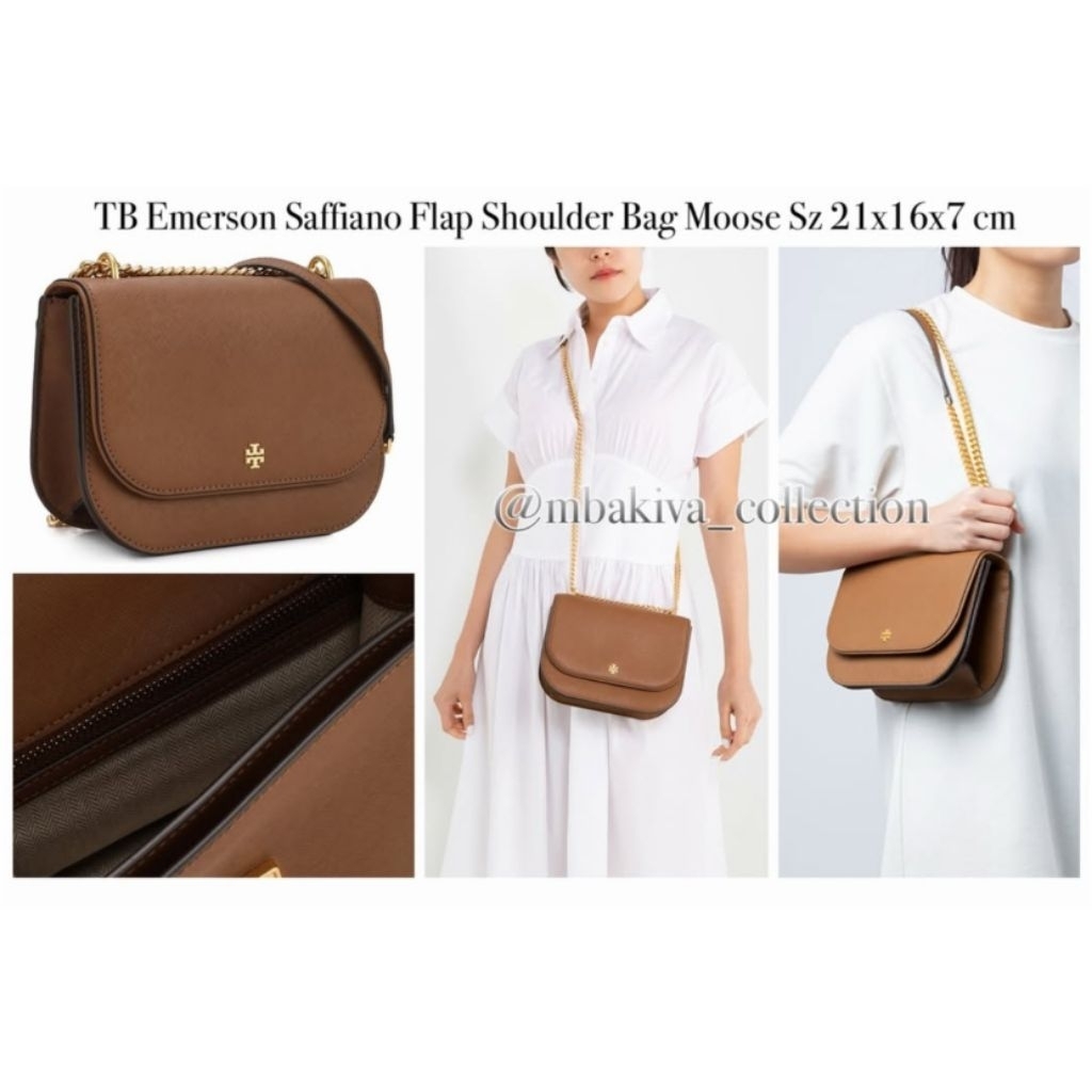 TB Emerson Saffiano Flap Shoulder Bag Moose