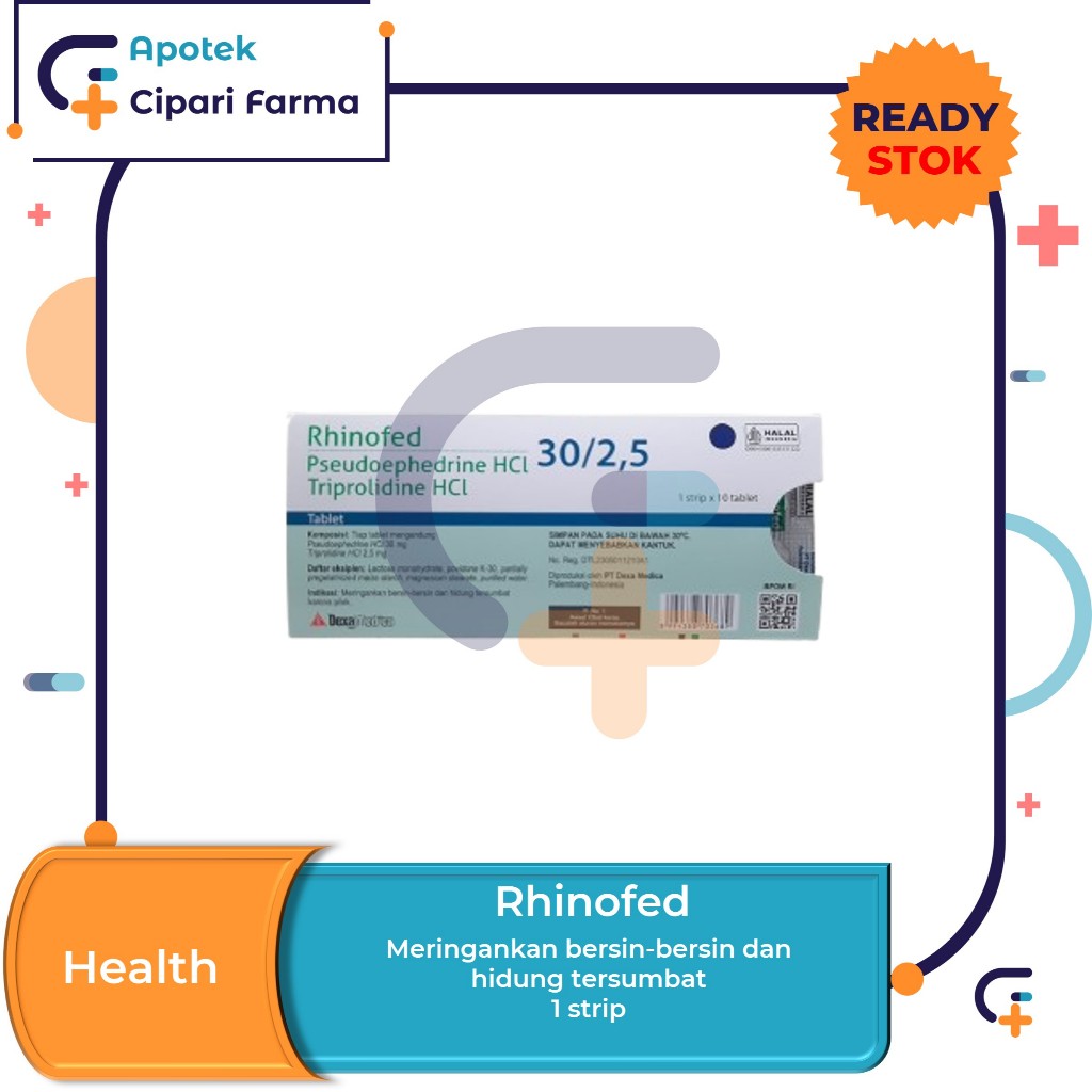 RHINOFED 30mg Obat Untuk Meringankan Hidung Tersumbat Alergi Pilek 1 Strip