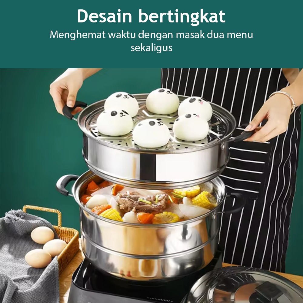 BIG PROMO Qiek Panci Kukusan Kecil Panci Tutup Kaca Panci Kukus Stainless Steel Panci Kukus