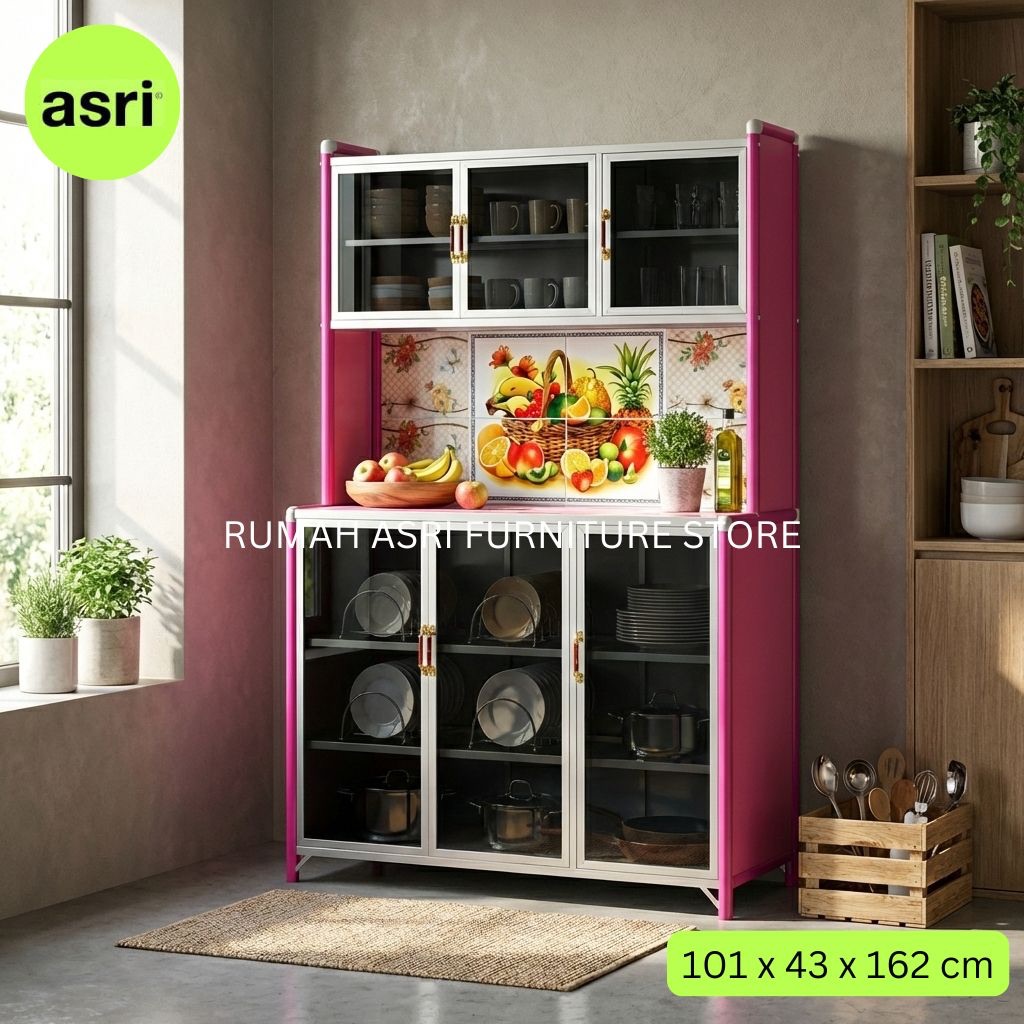 Rak Piring Aluminium Keramik Giant 2 Pintu / 3 Pintu Kaca Riben