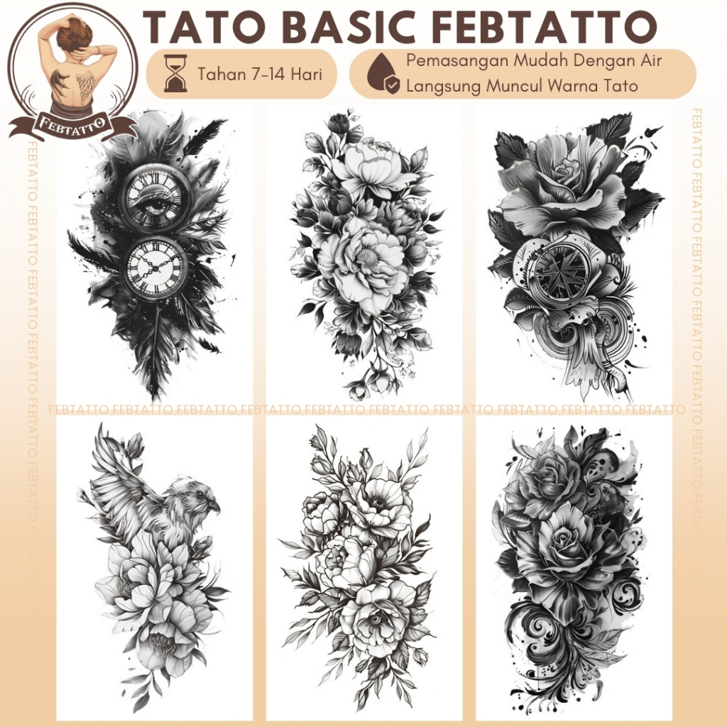 TERBARU Stiker Tato Temporer Tahan 1-2 Minggu 11x21cm Tatto Temporary Semi Permanent bunga mawar ter