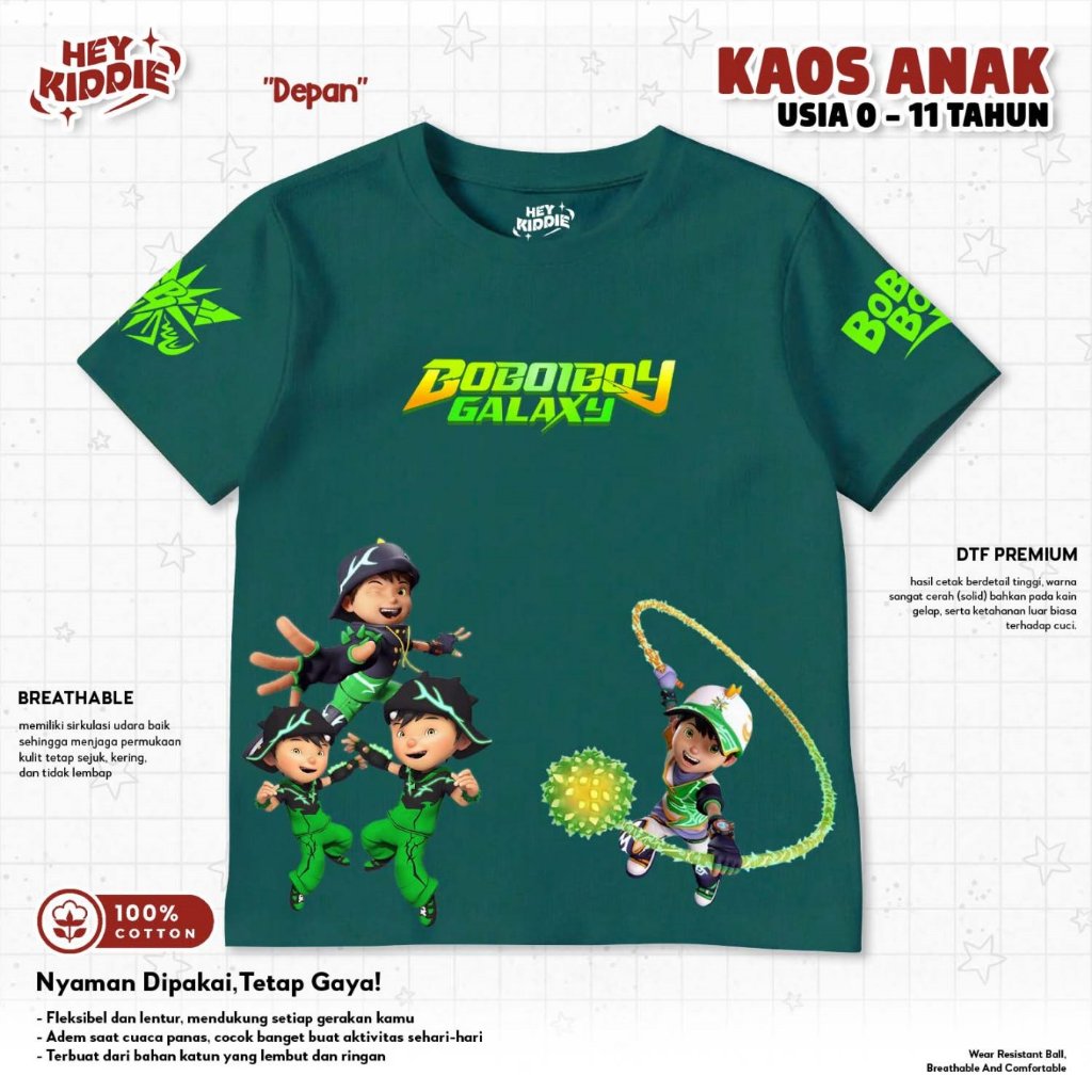 HEYKIDDIE - BoBoiBoy Galaxy Thorn I Baju Kaos Anak 0-11 Tahun Laki-Laki Perempuan - Kids T-Shirt Sof