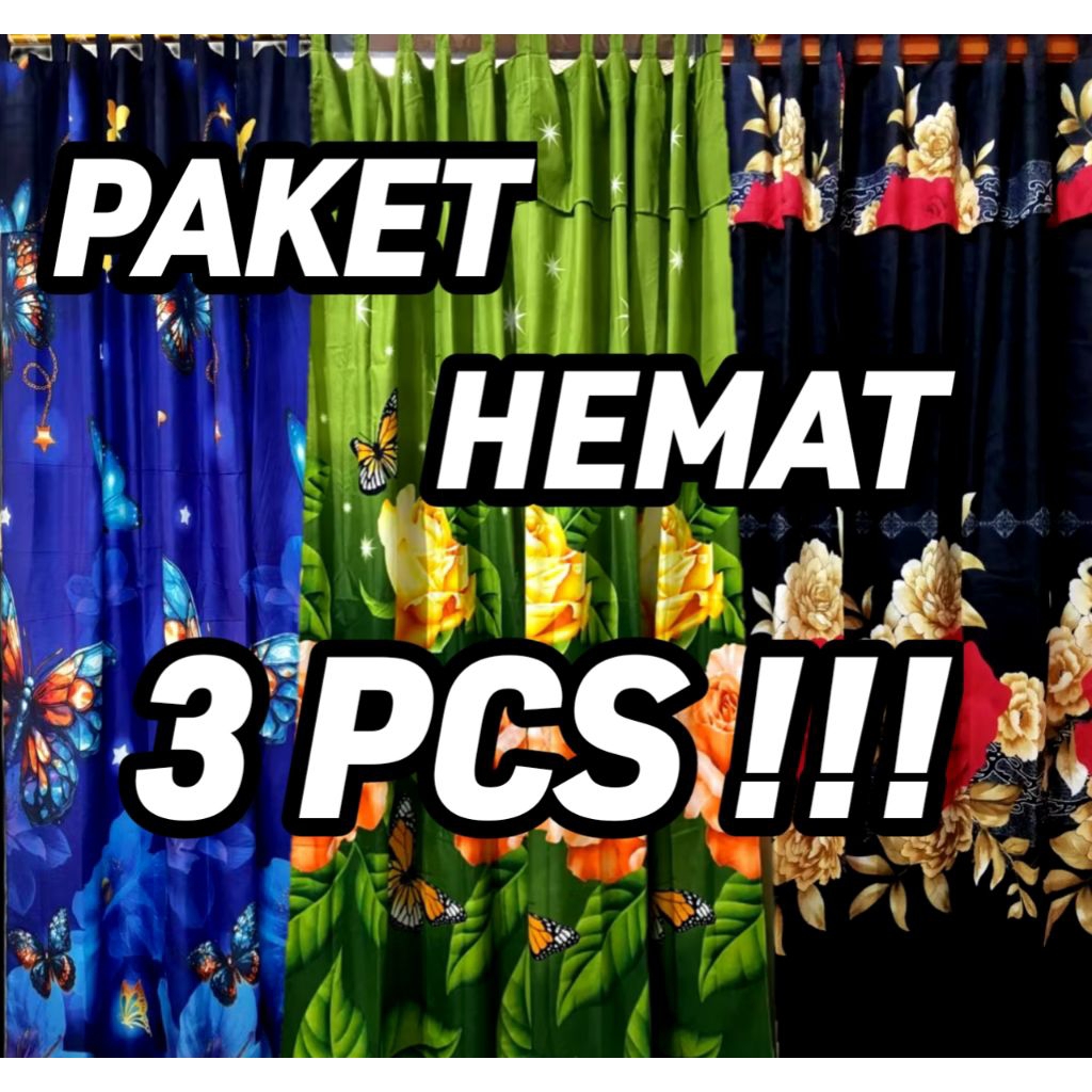 PAKET HEMAT 3 PCS GORDEN PINTU/JENDELA 3D 90X200CM ANTI LUNTUR