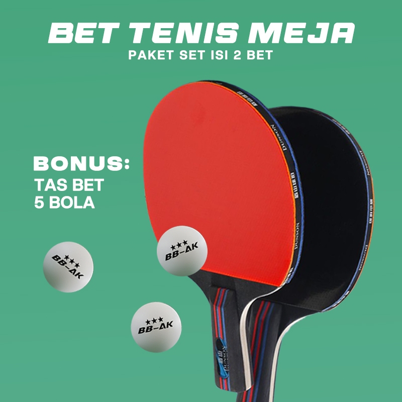 Bet Pingpong Meja Tenis Meja 2 Pcs Kayu Karet Tas Bola Pingpong Pemula Profesional XTRA TAS & Bola P