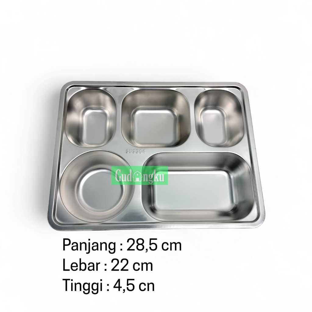 Tepak Makan / Food Tray Ompreng MBG Stainless 5 Sekat SUS 304