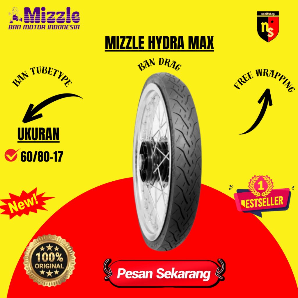 Ban Motor Mizzle Hydra Max 60/80-17 Tube Type Soft Compound Ban Cacing Ring 17 Drag Race Balap